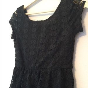 Black lace overlay fit and flare dress